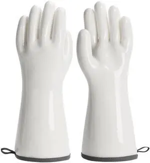 Oven Gloves Liquid Silicone Gloves Food Grade Heat Resistant Mitts with Fingers, for Cooking Baking Grilling Waterproof, with Nylon Liner, White, Large Oven Gloves Liquid Silicone Gloves Food Grade Heat Resistant Mitts with Fingers, for Cooking Baking Grilling Waterproof, with Nylon Liner, White, Large