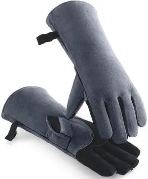 Welding Gloves 16 Inch, EN407 Certified Heat/Fire Resistant to 932°F, Leather Gauntlet for MIG TIG Stick Welding, BBQ and Forge, Black-gray Welding Gloves 16 Inch, EN407 Certified Heat/Fire Resistant to 932°F, Leather Gauntlet for MIG TIG Stick Welding, BBQ and Forge, Black-gray