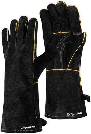 Leather Welding Gloves - Thick Premium Cow Split Leather, Heat & Fire Resistant, Soft Cotton Lined Interior for TIG/MIG Welding, Grilling, BBQ & Fireplace, 14 Inch, Black Leather Welding Gloves - Thick Premium Cow Split Leather, Heat & Fire Resistant, Soft Cotton Lined Interior for TIG/MIG Welding, Grilling, BBQ & Fireplace, 14 Inch, Black