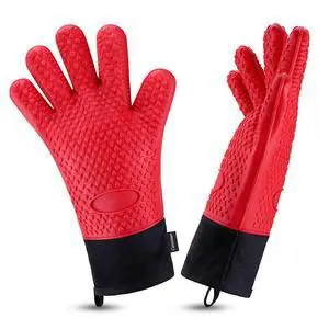 BBQ Gloves, Heat Resistant Silicone Grilling Gloves, Long Waterproof BBQ Kitchen Oven Mitts with Inner Cotton Layer for Barbecue, Cooking, Baking, Smoker(Red) BBQ Gloves, Heat Resistant Silicone Grilling Gloves, Long Waterproof BBQ Kitchen Oven Mitts with Inner Cotton Layer for Barbecue, Cooking, Baking, Smoker(Red)