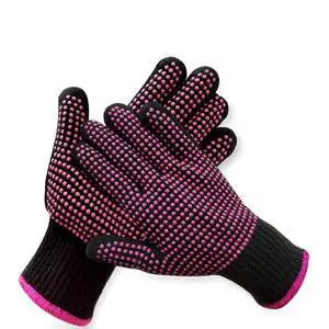 2 Pcs Professional Heat Resistant Glove for Hair Styling Heat Blocking Gloves for Curling, Flat Iron and Hair Styling Tools, Silicone Bump, Pink Edge 2 Pcs Professional Heat Resistant Glove for Hair Styling Heat Blocking Gloves for Curling, Flat Iron and Hair Styling Tools, Silicone Bump, Pink Edge