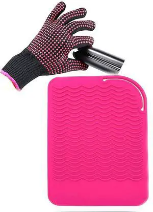 Heat Resistant Glove with Heat Resistant Mat for Curling Iron, Hair Straightener, Flat Irons, Silicone Bump Glove, 9 x 6.5 Food Grade Silicone Mat, Pink Heat Resistant Glove with Heat Resistant Mat for Curling Iron, Hair Straightener, Flat Irons, Silicone Bump Glove, 9 x 6.5 Food Grade Silicone Mat, Pink