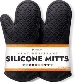 BPA-Free Silicone Oven Mitts Ultra Heat Resistant up to 500°F - Oven Mitts with Thick Cotton Liner - Long Slip Resistant Pot Holders, Flexible Oven Gloves - Black 13.7" BPA-Free Silicone Oven Mitts Ultra Heat Resistant up to 500°F - Oven Mitts with Thick Cotton Liner - Long Slip Resistant Pot Holders, Flexible Oven Gloves - Black 13.7"
