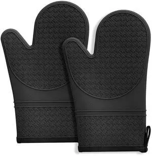 Silicone Oven Mitts, Heat Resistant 500F Kitchen Mitts 2PCS, 11.6" BPA-Free Soft Baking Gloves, Non-Slip Grip Oven Gloves with Soft Cotton Lining for Kitchen Cooking Baking BBQ - Black Silicone Oven Mitts, Heat Resistant 500F Kitchen Mitts 2PCS, 11.6" BPA-Free Soft Baking Gloves, Non-Slip Grip Oven Gloves with Soft Cotton Lining for Kitchen Cooking Baking BBQ - Black