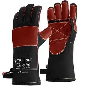 16 Inch Welding Gloves, 1000°F Heat-Resistant Fireproof Leather Gloves for Welders, Stick, Forge, Mig, Tig, BBQ, Baking, Oven (Black/Red, L) 16 Inch Welding Gloves, 1000°F Heat-Resistant Fireproof Leather Gloves for Welders, Stick, Forge, Mig, Tig, BBQ, Baking, Oven (Black/Red, L)