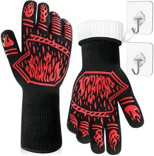 BBQ Gloves, 1472°F Heat-Resistant and Anti Slip Long Grilling Gloves, One Size Fits All, Gift Two Hooks, Excellent Hand and Wrist Protection in The Kitchen/Fireplace/Griddle/Smoker/Fire Pit BBQ Gloves, 1472°F Heat-Resistant and Anti Slip Long Grilling Gloves, One Size Fits All, Gift Two Hooks, Excellent Hand and Wrist Protection in The Kitchen/Fireplace/Griddle/Smoker/Fire Pit