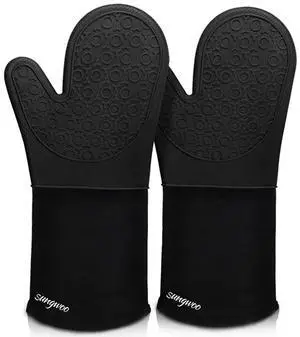 Extra Long Silicone Oven Mitts, Heat Resistant Oven Gloves with Quilted Liner Non-Slip Textured Grip Perfect for BBQ, Baking, Cooking and Grilling - 1 Pair 14.6 Inch Black Extra Long Silicone Oven Mitts, Heat Resistant Oven Gloves with Quilted Liner Non-Slip Textured Grip Perfect for BBQ, Baking, Cooking and Grilling - 1 Pair 14.6 Inch Black