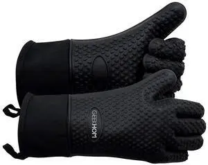 BBQ Gloves Heat Resistant, 13.7 Inch Long Waterproof Silicone Oven Mitts for Grilling and Smoker, Non-Slip 5 Finger Kitchen Hot Mitts for Baking, Cooking & Cast Iron, Black BBQ Gloves Heat Resistant, 13.7 Inch Long Waterproof Silicone Oven Mitts for Grilling and Smoker, Non-Slip 5 Finger Kitchen Hot Mitts for Baking, Cooking & Cast Iron, Black