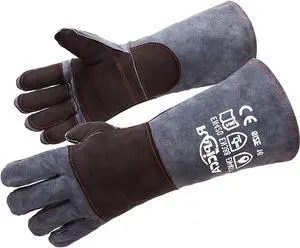 Fireplace Fire Pit Gloves, 932°F Fireproof Leather, 16in Dark Grey Fireplace Fire Pit Gloves, 932°F Fireproof Leather, 16in Dark Grey