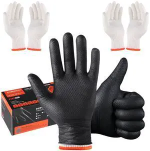 BBQ Gloves Disposable-Heat Resistant Cooking & Grilling Gloves Set (100 Black Nitrile, 4 Cotton Liners)-10Mil Heavy Duty Meat Handling Smoker Accessories for Hot Food Prep,Non-Slip Grip,Large BBQ Gloves Disposable-Heat Resistant Cooking & Grilling Gloves Set (100 Black Nitrile, 4 Cotton Liners)-10Mil Heavy Duty Meat Handling Smoker Accessories for Hot Food Prep,Non-Slip Grip,Large