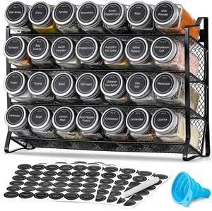 Spice Rack Organizer with 28 Empty Spice Jars with Silver Lids, Funnel, Labels - Seasoning Organizer for Countertop, Cabinet, Kitchen, Pantry Spice Rack Organizer with 28 Empty Spice Jars with Silver Lids, Funnel, Labels - Seasoning Organizer for Countertop, Cabinet, Kitchen, Pantry