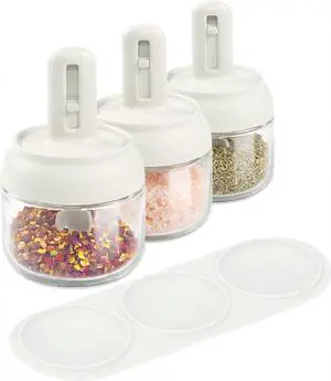 3 Piece Glass Salt Container | Storage | Pepper,Table Salt, Sugar,Gourmet Salts,Spice |Chili Herbs |10 oz |Glass Salt Container with Lid and Retractable Spoon 3 Piece Glass Salt Container | Storage | Pepper,Table Salt, Sugar,Gourmet Salts,Spice |Chili Herbs |10 oz |Glass Salt Container with Lid and Retractable Spoon