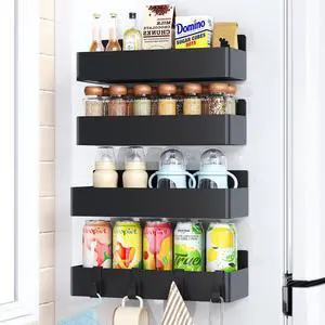Magnetic Spice Rack for Refrigerator, Kitchen Organizer and Storage Shelf, Black (4 Pack) Magnetic Spice Rack for Refrigerator, Kitchen Organizer and Storage Shelf, Black (4 Pack)