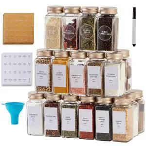 25 Pcs Spice Jars with Label- Glass Spice Jars with Gold Metal Caps,Shaker Lids, Funnel, Chalk Pen, 4oz Seasoning Containers Bottles for Spice Rack, Cabinet, Drawer 25 Pcs Spice Jars with Label- Glass Spice Jars with Gold Metal Caps,Shaker Lids, Funnel, Chalk Pen, 4oz Seasoning Containers Bottles for Spice Rack, Cabinet, Drawer