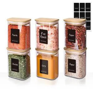 Spice Jars with Label8 oz Small Glass Jars with Lids, 6 Pcs Seasoning Containers, Rectangle Glass Containers with Lids, Empty Seasoning Jars for Pantry Storage, Loose Tea, Herbs, Powders, Salt Spice Jars with Label8 oz Small Glass Jars with Lids, 6 Pcs Seasoning Containers, Rectangle Glass Containers with Lids, Empty Seasoning Jars for Pantry Storage, Loose Tea, Herbs, Powders, Salt