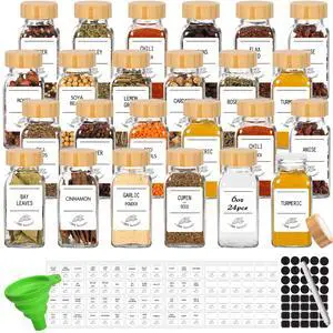 24 Pack 6 oz Glass Spice Jars with Bamboo Lids 24 Pack 6 oz Glass Spice Jars with Bamboo Lids