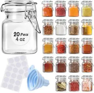 Spice Jars 20 Pack Small 4 oz Glass Jars with Airtight Hinged Lids, Spice Herb Jars with Labels and Silicone Funnels, 4oz Glass Jars with Lids Ideal for Spice Herbs Spice Jars 20 Pack Small 4 oz Glass Jars with Airtight Hinged Lids, Spice Herb Jars with Labels and Silicone Funnels, 4oz Glass Jars with Lids Ideal for Spice Herbs