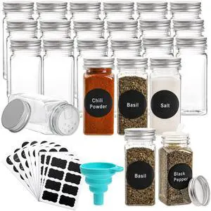 24 Pack Plastic Spice Jars, 4 oz Spice Bottle Square Seasoning Containers, Reusable Salt Pepper Shaker with Airtight Lid Labels and Funnel for Spice, Herbs, Powder and Glitters 24 Pack Plastic Spice Jars, 4 oz Spice Bottle Square Seasoning Containers, Reusable Salt Pepper Shaker with Airtight Lid Labels and Funnel for Spice, Herbs, Powder and Glitters
