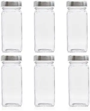 6pcs Spice Jars, 4 oz Glass Seasoning Bottles, Spices Container, Empty Spice Jars, Square Spice Bottles with Airtight Stainless Steel Caps with Shaker Lid 6pcs Spice Jars, 4 oz Glass Seasoning Bottles, Spices Container, Empty Spice Jars, Square Spice Bottles with Airtight Stainless Steel Caps with Shaker Lid