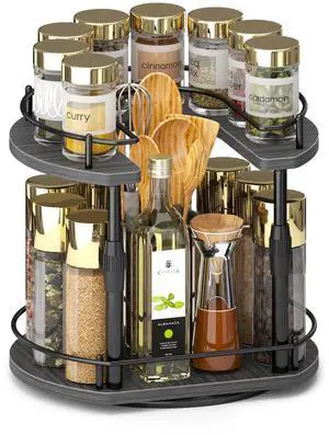 Lazy-Susan-Spice-Rack -Organizer For Cabinet With Adjustable Height, 12 inch Rotating Seasoning Holder Spice Organization For Pantry, 2-Tier Kitchen Counter Shelf Countertop Organizer Lazy-Susan-Spice-Rack -Organizer For Cabinet With Adjustable Height, 12 inch Rotating Seasoning Holder Spice Organization For Pantry, 2-Tier Kitchen Counter Shelf Countertop Organizer