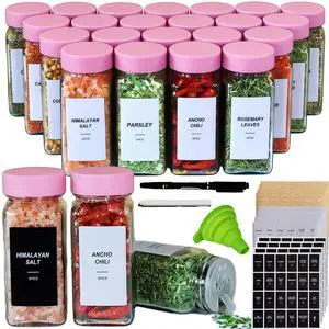 24 Glass Spice Jars with Label-4oz Spice Containers with Lids and Shaker Lids,3 Sets of Spice Labels 1 Collapsible Funnel 2 Erasable Markers (24) 24 Glass Spice Jars with Label-4oz Spice Containers with Lids and Shaker Lids,3 Sets of Spice Labels 1 Collapsible Funnel 2 Erasable Markers (24)