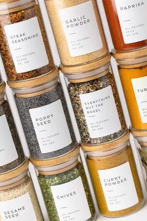 Glass Spice Jars with Label Pack (12x Bamboo Lid Glass Jar) Small 6oz Empty Spice Storage Bottles with 112 Printed Stickers and 48 Writable Pantry Labels for Seasoning Containers Glass Spice Jars with Label Pack (12x Bamboo Lid Glass Jar) Small 6oz Empty Spice Storage Bottles with 112 Printed Stickers and 48 Writable Pantry Labels for Seasoning Containers