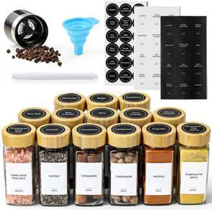 14 Pcs Spice Jars with Bamboo Lids - 4oz Square Spice Bottles with Spice Labels, Shaker Lids, Funnel 14 Pcs Spice Jars with Bamboo Lids - 4oz Square Spice Bottles with Spice Labels, Shaker Lids, Funnel