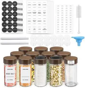 12 Pack Spice Jars with Acacia Lids, 4 oz Round Glass Jars Spice Containers Set with Labels, Pen, Funnel, Seasoning Storage Bottles with Shaker Lids for Rack, Cabinet, Drawer 12 Pack Spice Jars with Acacia Lids, 4 oz Round Glass Jars Spice Containers Set with Labels, Pen, Funnel, Seasoning Storage Bottles with Shaker Lids for Rack, Cabinet, Drawer