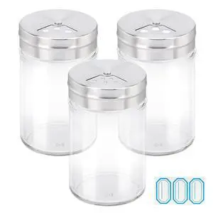Spice Jars, 3 Pack 3 oz Spice Bottles with Shaker Lids, Glass Empty Seasoning Containers with Adjustable Pour Holes for Kitchen Spice Storage Stainless Steel Flow Top Salt and Pepper Shakers Spice Jars, 3 Pack 3 oz Spice Bottles with Shaker Lids, Glass Empty Seasoning Containers with Adjustable Pour Holes for Kitchen Spice Storage Stainless Steel Flow Top Salt and Pepper Shakers