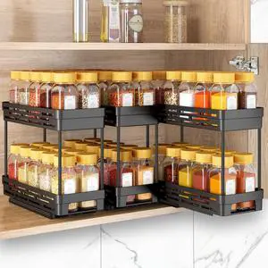 Pull Out Spice Rack Organizer for Cabinet, 3 Packs Slide Out Spice Racks Organizer, Spice Cabinet Organizers, Cabinet Size Need:12'' Highx11'' Deepx5'' Wide,Each Tier Hold 10 Spice Jar - 2 Tier, Black Pull Out Spice Rack Organizer for Cabinet, 3 Packs Slide Out Spice Racks Organizer, Spice Cabinet Organizers, Cabinet Size Need:12'' Highx11'' Deepx5'' Wide,Each Tier Hold 10 Spice Jar - 2 Tier, Black