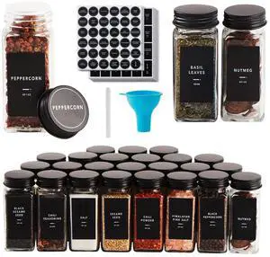 36 Pcs Spice Jars with Label- Glass Spice Jars with Black Metal Caps,Shaker Lids, Funnel, Chalk Pen, 4oz Seasoning Containers Bottles for Spice Rack, Cabinet, Drawer 36 Pcs Spice Jars with Label- Glass Spice Jars with Black Metal Caps,Shaker Lids, Funnel, Chalk Pen, 4oz Seasoning Containers Bottles for Spice Rack, Cabinet, Drawer