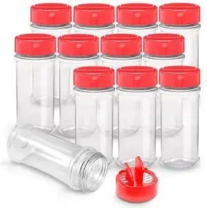 12 Pack 5.5 Oz Plastic Spice Jars with Red Cap, Clear and Safe Plastic Bottle Containers with Shaker Lids for Storing Spice, Herbs and Seasoning Powders, BPA Free, Made in USA 12 Pack 5.5 Oz Plastic Spice Jars with Red Cap, Clear and Safe Plastic Bottle Containers with Shaker Lids for Storing Spice, Herbs and Seasoning Powders, BPA Free, Made in USA