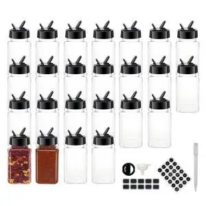 24 Pack 4oz Clear Plastic Spice Jars With Black Plastic Lids, Square Spice Bottles, Seasoning Containers with Chalk Labels, Pen, Funnel, Spice Containers For Kitchen Cabinet 24 Pack 4oz Clear Plastic Spice Jars With Black Plastic Lids, Square Spice Bottles, Seasoning Containers with Chalk Labels, Pen, Funnel, Spice Containers For Kitchen Cabinet