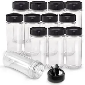 Plastic Spice Jars Bottle Containers with Black Cap, 5.5Oz, 12 Pack Plastic Spice Jars Bottle Containers with Black Cap, 5.5Oz, 12 Pack