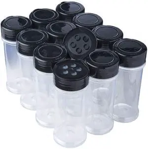 12 Pack of 6 Oz. Empty Clear Plastic Spice Bottles with Black Top Lids For Storing and Dispensing Salt, Sweeteners and Spices - Food-Grade Spice Jars for Kitchen and Home Spice Organization 12 Pack of 6 Oz. Empty Clear Plastic Spice Bottles with Black Top Lids For Storing and Dispensing Salt, Sweeteners and Spices - Food-Grade Spice Jars for Kitchen and Home Spice Organization