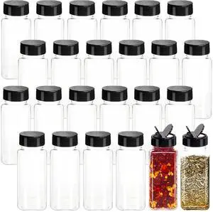 24 Pack 3.5 oz Square Plastic Spice Jars,Seasoning Containers with Black Screw Lids to Pour or Shake,Empty Storage Spice Containers for Spice,Powders,Peppers 24 Pack 3.5 oz Square Plastic Spice Jars,Seasoning Containers with Black Screw Lids to Pour or Shake,Empty Storage Spice Containers for Spice,Powders,Peppers