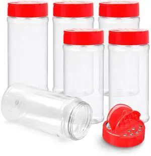 6 Pack 16 Oz Plastic Spice Jars with Red Cap, Clear and Safe Plastic Bottle Containers with Shaker Lids for Storing Spice, Herbs and Seasoning Powders, BPA Free, Made in USA 6 Pack 16 Oz Plastic Spice Jars with Red Cap, Clear and Safe Plastic Bottle Containers with Shaker Lids for Storing Spice, Herbs and Seasoning Powders, BPA Free, Made in USA