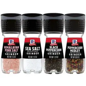 Grinder Essentials Variety Pack, Non GMO, Varieties Include Black Peppercorn, Himalayan Pink Salt, Peppercorn Medley & Sea Salt, 6.47 oz Grinder Essentials Variety Pack, Non GMO, Varieties Include Black Peppercorn, Himalayan Pink Salt, Peppercorn Medley & Sea Salt, 6.47 oz
