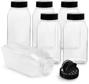 6 PACK 32 Oz with Black Cap, Plastic Spice Jars Bottles Containers, Perfect for Storing Spice, Herbs and Powders, Lined Cap, Safe Plastic, PET, BPA free, Made in the USA 6 PACK 32 Oz with Black Cap, Plastic Spice Jars Bottles Containers, Perfect for Storing Spice, Herbs and Powders, Lined Cap, Safe Plastic, PET, BPA free, Made in the USA