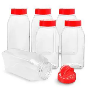 6 Pack 32 Oz Plastic Spice Jars with Red Cap, Clear and Safe Plastic Bottle Containers with Shaker Lids for Storing Spice, Herbs and Seasoning Powders, BPA Free, Made in USA 6 Pack 32 Oz Plastic Spice Jars with Red Cap, Clear and Safe Plastic Bottle Containers with Shaker Lids for Storing Spice, Herbs and Seasoning Powders, BPA Free, Made in USA