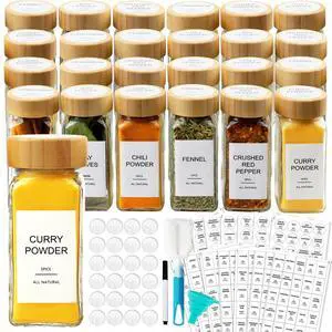 Glass Spice Jars with 398 Labels, 24 pcs 4oz Spice Containers with Bamboo Lids, Square Spice Bottles With Shaker Lids,Spice Organization for Cabinet,Drawer,Rack,Seasoning Organizer Glass Spice Jars with 398 Labels, 24 pcs 4oz Spice Containers with Bamboo Lids, Square Spice Bottles With Shaker Lids,Spice Organization for Cabinet,Drawer,Rack,Seasoning Organizer