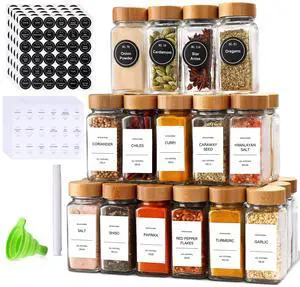 Spice Jars with Label 24Pcs,Seasoning Containers,Glass Spice Jars with Bamboo Lids,Kitchen Essentials,Spices Container Set,Kitchen Set,Seasoning Organizer,A total of 96 oz Spice Jars with Label 24Pcs,Seasoning Containers,Glass Spice Jars with Bamboo Lids,Kitchen Essentials,Spices Container Set,Kitchen Set,Seasoning Organizer,A total of 96 oz