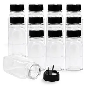 12 Pack 9.5 Oz Plastic Spice Jars with Black Cap, Clear and Safe Plastic Bottle Containers with Shaker Lids for Storing Spice, Herbs and Seasoning Powders, BPA Free, Made in USA 12 Pack 9.5 Oz Plastic Spice Jars with Black Cap, Clear and Safe Plastic Bottle Containers with Shaker Lids for Storing Spice, Herbs and Seasoning Powders, BPA Free, Made in USA