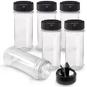 6 Pack 5.5 Oz Plastic Spice Jars with Black Cap, Clear and Safe Plastic Bottle Containers with Shaker Lids for Storing Spice, Herbs and Seasoning Powders, BPA Free, Made in USA 6 Pack 5.5 Oz Plastic Spice Jars with Black Cap, Clear and Safe Plastic Bottle Containers with Shaker Lids for Storing Spice, Herbs and Seasoning Powders, BPA Free, Made in USA