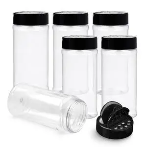 6 Pack 16 Oz Plastic Spice Jars with Black Cap, Clear and Safe Plastic Bottle Containers with Shaker Lids for Storing Spice, Herbs and Seasoning Powders, BPA Free, Made in USA 6 Pack 16 Oz Plastic Spice Jars with Black Cap, Clear and Safe Plastic Bottle Containers with Shaker Lids for Storing Spice, Herbs and Seasoning Powders, BPA Free, Made in USA