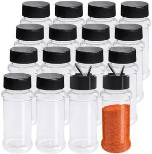 16 Pack 3.4oz/100ml Plastic Spice Bottles Set,Empty Seasoning Containers with Black Cap,Clear Reusable Containers Jars for Spice,Herbs,Powders,Glitters 16 Pack 3.4oz/100ml Plastic Spice Bottles Set,Empty Seasoning Containers with Black Cap,Clear Reusable Containers Jars for Spice,Herbs,Powders,Glitters