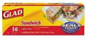 Glad Zipper Bags, Sandwich bags, clear, Unscented, 50.0 Count Glad Zipper Bags, Sandwich bags, clear, Unscented, 50.0 Count