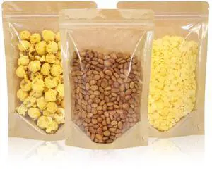 100 PCS Resealable Bags, Stand Up Kraft Bags with Window Clear Front Pouches, Zipper Lock Food Storage Bags 4.7×7.8 Inch Reusable Sealable Bags for Packaging 100 PCS Resealable Bags, Stand Up Kraft Bags with Window Clear Front Pouches, Zipper Lock Food Storage Bags 4.7×7.8 Inch Reusable Sealable Bags for Packaging
