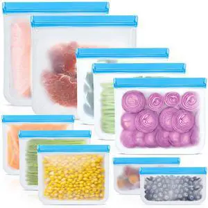 Reusable Silicone Food Storage Bags, 10 Pack 4 Size Leak proof Dishwasher Safe Reusable Freezer Bags for Food Storage Containers, Lunch Bag for Sandwich, Marinate Meat, Fruit Reusable Silicone Food Storage Bags, 10 Pack 4 Size Leak proof Dishwasher Safe Reusable Freezer Bags for Food Storage Containers, Lunch Bag for Sandwich, Marinate Meat, Fruit