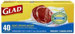 Zipper Freezer Storage Plastic Bags, Quart, 40 Count (Packaging May Vary) Zipper Freezer Storage Plastic Bags, Quart, 40 Count (Packaging May Vary)